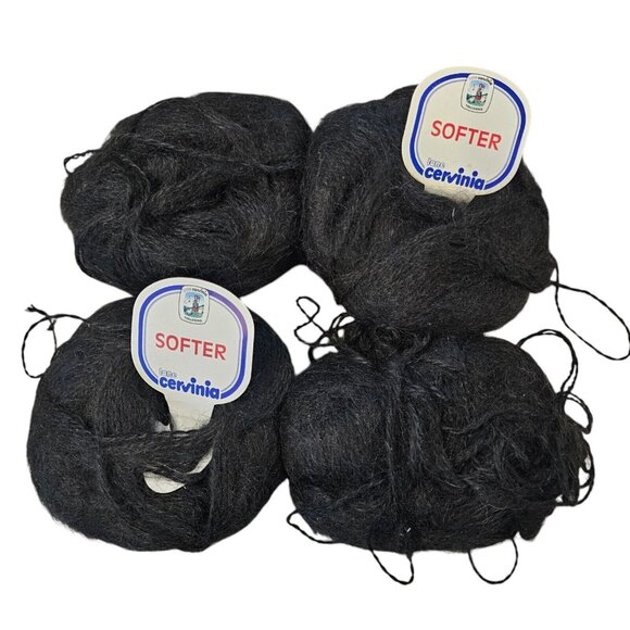 lane cervinia Other - Lane Cervinia Softer Yarn 4 Skeins Mohair Blend Black #3320 50 Gram Skeins Italy